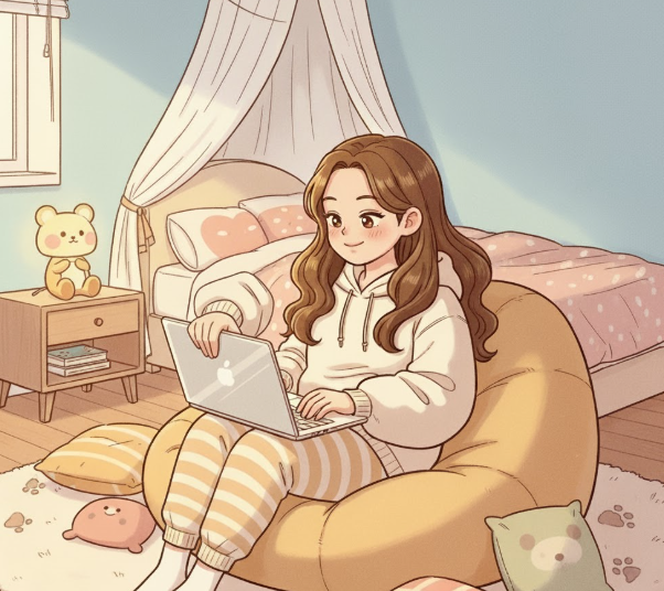 웹툰을 읽는 소녀 일러스트